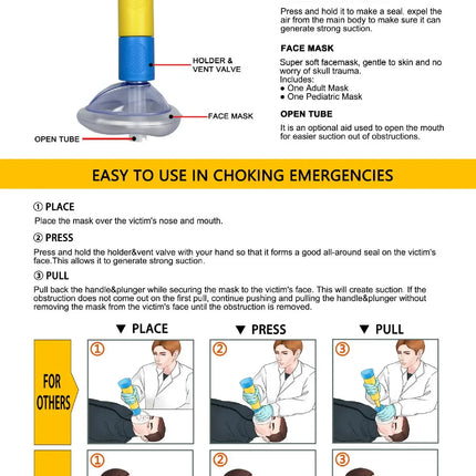 Anti-Choking Device Emergency Rescue Kit CPR Certified Airway Mask for Adult & Child Heimlich Maneuver First Aid Home Safety