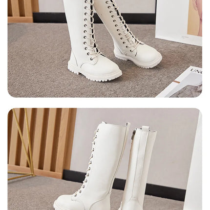 Girls Long Boots Children Knee-High Fashion Motorcycle Boots Rubber Soft Platform for Princess Kids High Boots Classic Winter