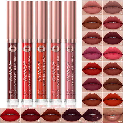 DUNUF 18 Color Matte Velvet Lipstick Waterproof Long-lasting Nude Matte Lip Gloss Clear Moisturizing Lip Oil for Women Makeup