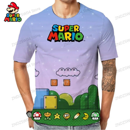 Parent-child Wear Quick Dry Men's Children's T-Shirt Mens Clothes Super Mario T-shirts 2024 110-6XL Y2k Short Sleeve 3D Print