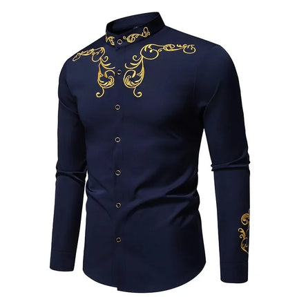 Retro Court Style Embroidered Long Sleeve Shirt Men's Collared Shirt Spring 2025 New Arrival Casual British Style Clothing