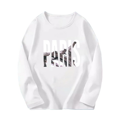 Fashion Paris Eiffel Tower Print T-Shirt Girls Long Sleeve Letter T-shirt Kids Cotton Clothing