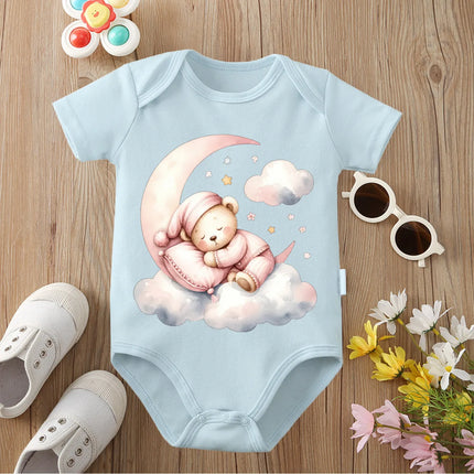 Pure Cotton Cloud Moon Little Bear Print Bodysuit Comfortable Onesie Cloths for Baby Jumpsuit for 0 To 12 Months Newborn