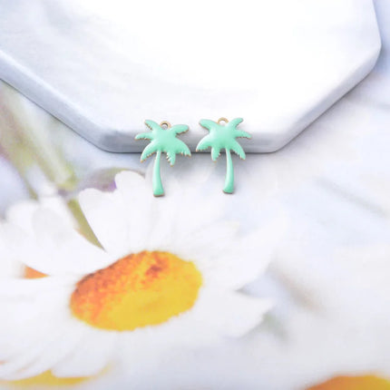 20pcs Copper Two-sided  Enamel coconut tree  Charms oil dripping Ear Pendant Necklace bracelet  jewelry decoration