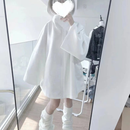 Cute Angel Nearby Spring Summer Style Women's Loose Zipper White Sweatshirt Jacket Student Sweet Style Long Sleeve Regular Le...