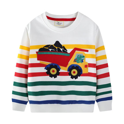 Jumping Meters 2-7T 2025 Design Striped Boys Sweatshirts Truck Car Embroidery Hooded Shirts Kids Clothes Long Sleeve Autumn Tops