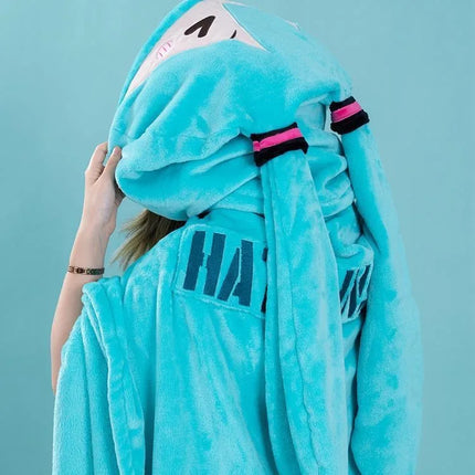 160x100cm Kawaii Hatsune Miku Multifunction Hooded Air Conditioning Blanket Soft And Warm Siesta Shawl Miku Flannel Cloak Gifts