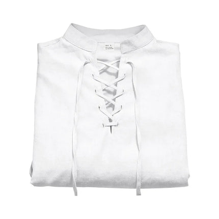 2026 New Men's Cotton Linen Shirt Long Sleeve Male Shirts Henley Button Strap Stand Collar Casual Shirt Spring Summer Vintage