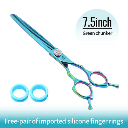 Fenice 7.25 Inch Professional Diamonds Screw Curved Chunker Scissors Pet Grooming Shears JP440C Thinner Shears for Dogs