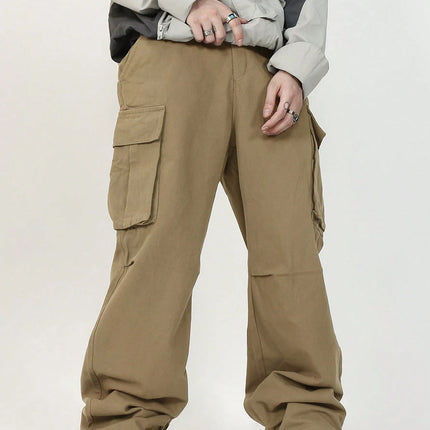 3D pockets, street-bombing workwear, trendy functional lacing, loose-fitting casual pants, men's straight-cut fashion