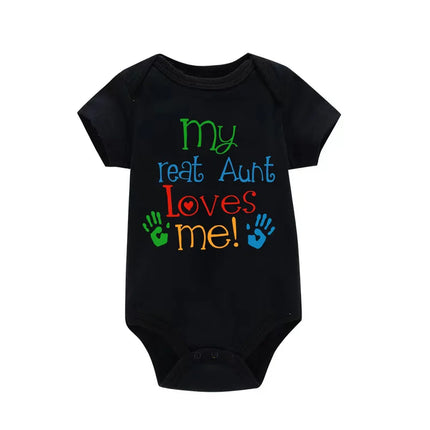 My Great Aunt Loves Me Funny Letter Print Newborn Baby Girl Boy Clothes Casual Short Sleeve Infant Romper Jumpsuit 0-24M