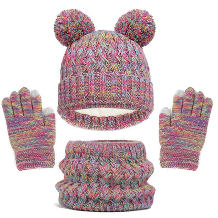 Kids Winter Hat Scarf Gloves Set Girls Knitted Scarf 3pc Set Childs Winter Warm Neck Scarves Beanie Cap For Boy Baby Gloves Suit