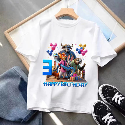 Zootopias Series Child Birthday T-Shirt Hot Movie Cartoon Number Clothes Summer Boy Girl Short Sleeve Tees Casual Cute Tops Gift