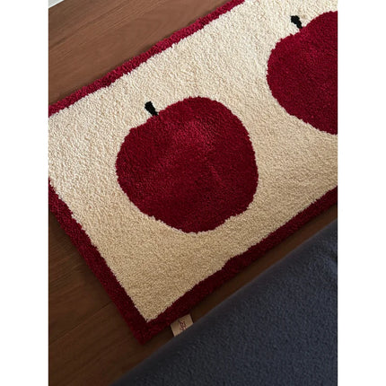 VIKAMA Cute Red Apple Striped Carpet Soft Fuzzy Side Rug for Bedroom, Living Room and Corridor Floor Mat Decoration