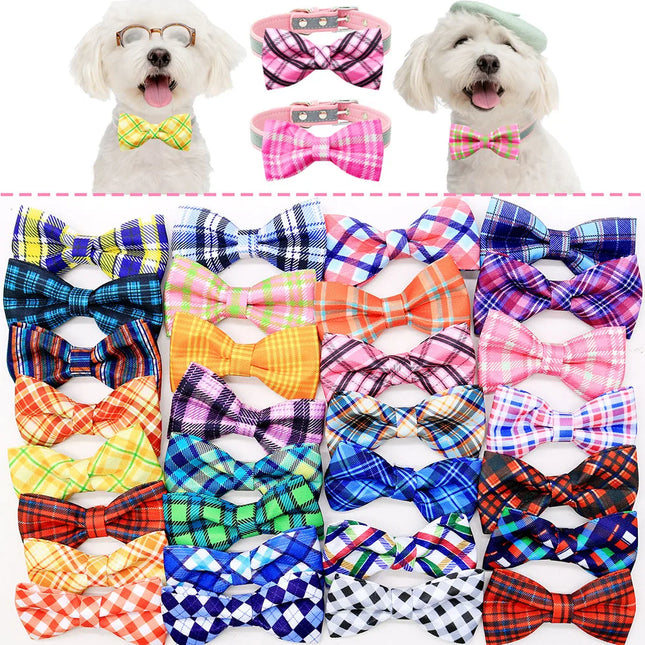 50pcs plaid Style Dog Bowties For Collar Removable Small Dog Cat Bowties Collar Accessories For Dogs Grooming Pet Supplies