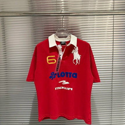 2026 Best Version Mowa Angel Steed Embroidery Turn Down Collar Women Men Polo Shirt T shirts Slim Fit Men Casual Polo shirt