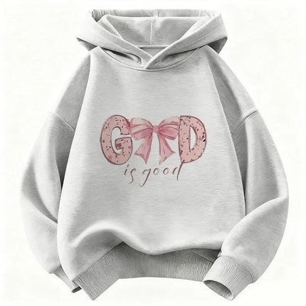 God Is Good with Bow Deisng Graphic Hoodie Kids Children's Sweatshirt Hoody for Boys Girls Autumn Winter Casual Hoodies