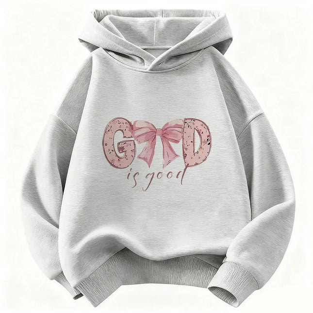 God Is Good with Bow Deisng Graphic Hoodie Kids Children's Sweatshirt Hoody for Boys Girls Autumn Winter Casual Hoodies