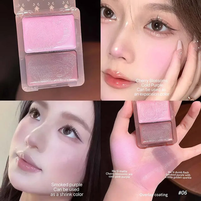 Cappuvini Double Water Glow Blush Cream Hydrating Blusher with Fine Shimmer Natural Makeup Effect Blush Palette