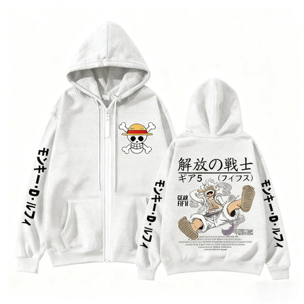 Monkey D Luffy Gear 5 One Piece Anime Zip Up Hoodie Men Women 2026 New Cartoon Print Sweatshirt Unisex Streetwear Casual Jacket