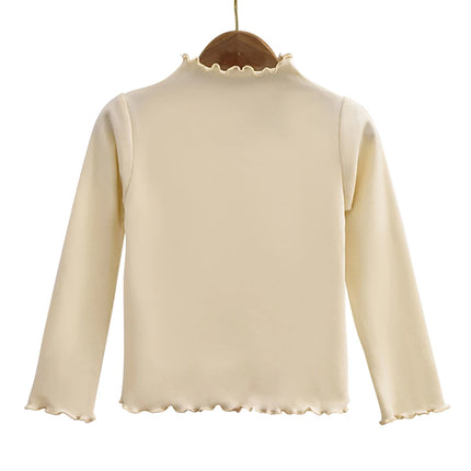 Girls' Long-Sleeve T-Shirt with Ruffle Edges, Soft and Warm Fashion Solid Color Tops, Cute Spring Autumn Casual Shirt for Kids