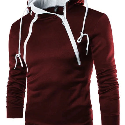 Men's Hoodies Long Sleeve Sweatshirts for Men Zipper Hooded Pullover High Neck Mens Sweatshirt Top Jacket Coat Black Sweater