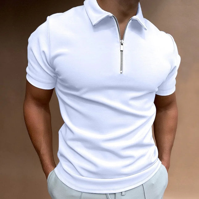 Men's Fashion Half-Zip Collar Polo Shirt, Solid Color Slim Fit Short Sleeve Top, Available in 11 Colors, Casual Men's Top S-5XL