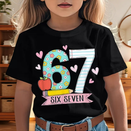 67 Meme T-Shirt for Boys Girls Fashion Splashed Ink 3D Print Girl Short Sleeve Tees Round Neck Tops Loose Children's Clothing