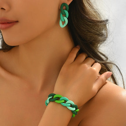 Vintage And Fashionable Acrylic Contrasting Chain Women's Earrings And Bracelet Set, Beautiful Wedding Party Jewelry
