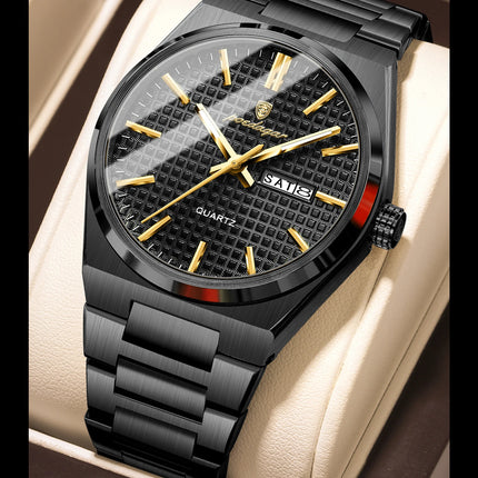 POEDAGAR Luxury Fashion Men's Wristwatch Waterproof Luminous Date Week Man Clock Stainless Steel Quartz Business Watches For Men