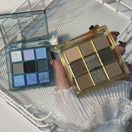 9 Colors Dark Punk Smoked Eyeshadow Palette Blue Black Pearl Matte Eye Shadow Makeup Palette Brightening Shimmer Lying Silkworm