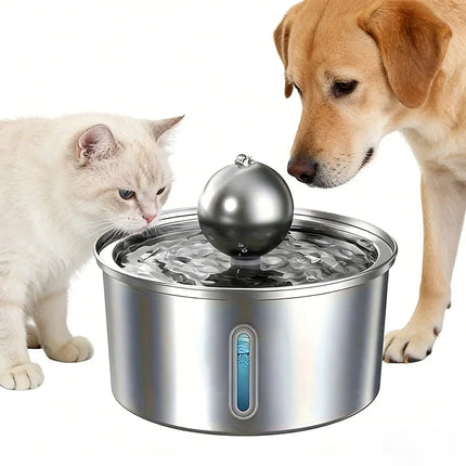 3.2L Stainless Steel Pet Water Fountain with Ball Water-Level Window Ultra-Quiet Cat Dispenser  Automatic Drinking Feeder Bowl