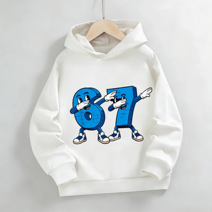 Boys & Girls Gray Anthropomorphic Number 67 Print Hoodie | Cute & Cool Casual Hooded Top