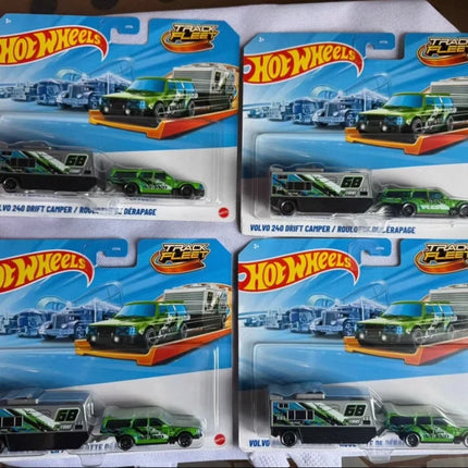 New Hot Wheels Pressure Cast Alloy Car Volv O 240 Drift Camper Transport Trailer Track Fleet Hyt56 Simulation Hobby Model Gift