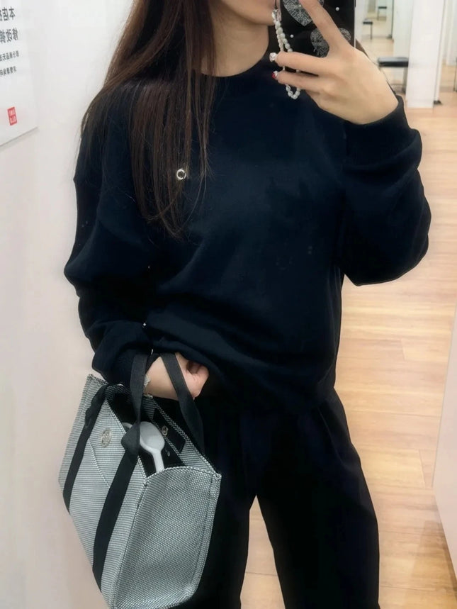 Simple Classic Letter Loose Casual Sports Top Spring Black Red Round Neck Sweatshirts Fashion Trends Solid Long Sleeves Top