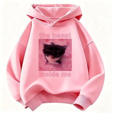 Kawaii The Beast Inside Me Cat Meme Hoodie Children's Sweatshirt Cute Hoody for Boys Girls Autumn Winter Casual Hoodies