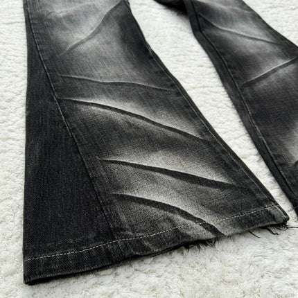 Y2K Distressed Flare Jeans Gothic Men Double Waist Lace Up Denim Pants Retro Washed Scratches Streetwear Unisex Bootcut Jeans