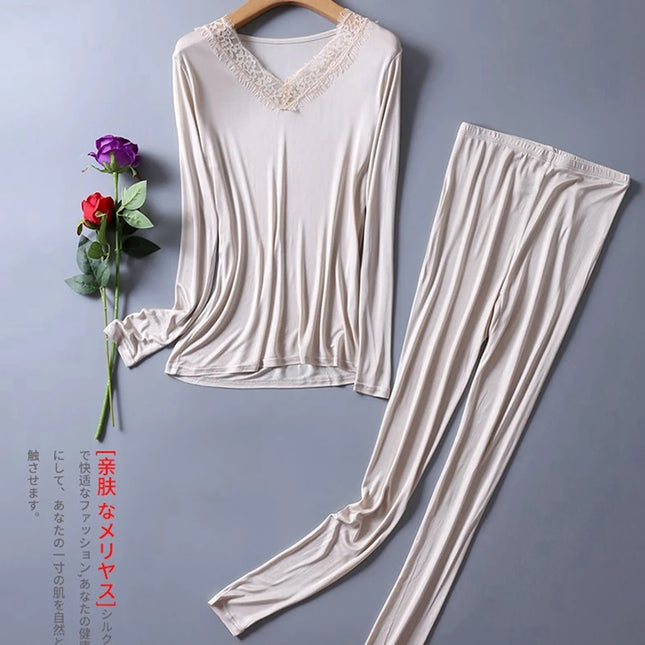 Sexy Silk Clothes Women's Thermal Underwear Sets for Women Lingerie Set Inner Wear Winter Clothing Thermo Shirt Woman Base Layer