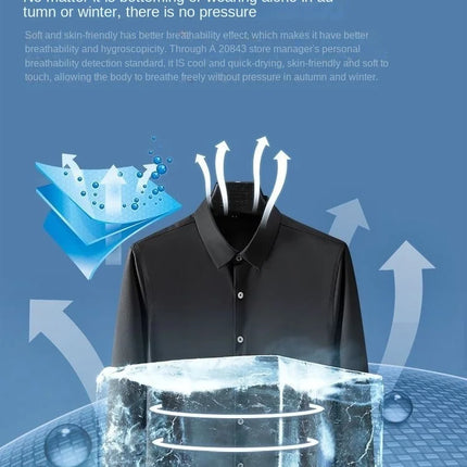 S-6XL Men's Long Sleeve Shirt Luxury Wrinkle Resistant Pure White Shirt Business Dress Casual Ice Silk Glossy Shirt