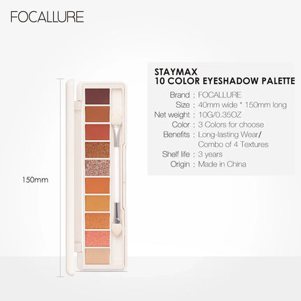 FOCALLURE 10-Color Eyeshadow Palette Long-Lasting Colorful Eye Shadows with Glitter Highlighter Shimmer - Eye Makeup Cosmetics