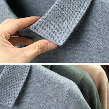 BOOS HRDAFREAR new autumn and winter wool collar long sleeved men's knitted polo shirt solid color middle-aged base sweatermen c