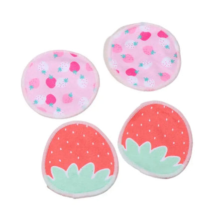 〔HBA16〕 10 Pcs Makeup Remover Pads Washable Double-Layer Strawberry Print Cleaning Cotton Reusable Facial Make Up Removal Pads