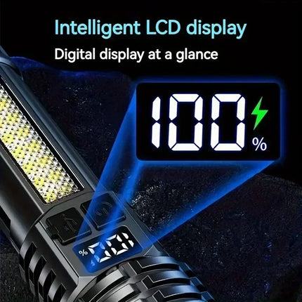 Powerful LED Flashlight Type C Rechargeable Waterproof Torch with Side Light 5 Modes Zoomable Lamp for Camping Fishing Lantern