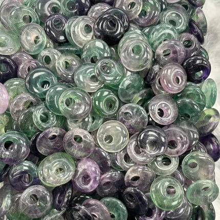 🔥RX8-1 Natural Stone Big Hole Beads Flat Round Pink Quartz Agate Jades Crystal Bead For DIY Lucky Jewelry Making