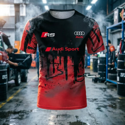 Summer Audi Fashion Racing Motorcycle Pattern Printed Rider Short Sleeve T-shirt for Men and Women Adult Sports Top
