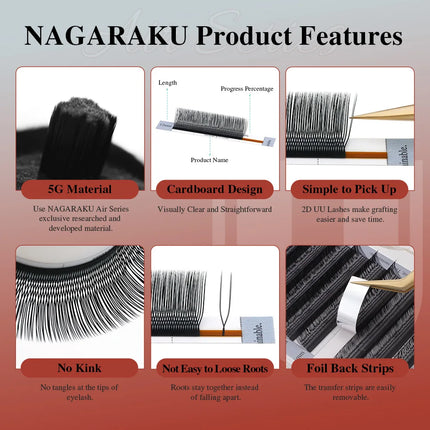 NAGARAKU U Shape YY 2D UU Soft Light Natural Eyelash Extensions Parallel Makeup Supplies Dark Brown