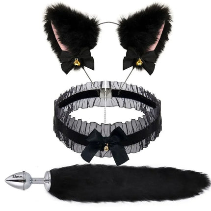 Cute Fox Tail Anal Plug Bow-Knot Soft Cat Ears Headbands Collar Erotic Cosplay SM Sex Toys for Female Male