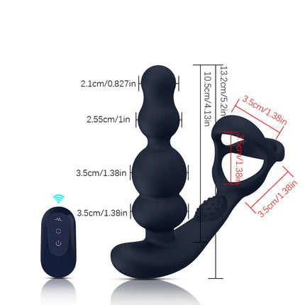 360° Rotating Anal Beads Prostate Massager with Cock Ring Remote Control Vibrating Butt Plug - Adult Toy for Men