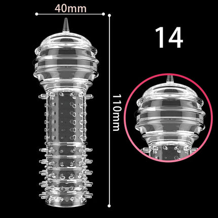 5Pcs/Set Reusable Condom Penis Sleeve Male Enlargement Time Delay Spike Clit Massager Cover Crystal Clear Condoms Adult Sex Toy