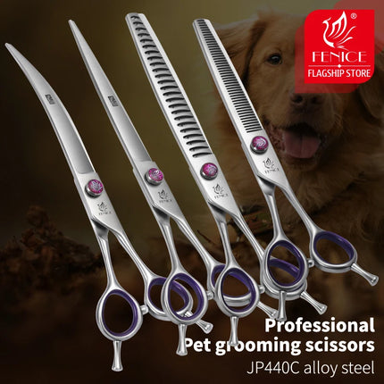 Fenice JP440C 7/8 Inch Professional Pet Dogs Grooming Scissors Straight Curved Thinning Chunker Shear Scissors Set For Dogs